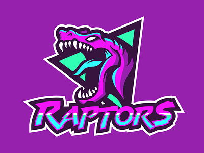 Raptors 80s branding dinosaur logo mascot neon raptor