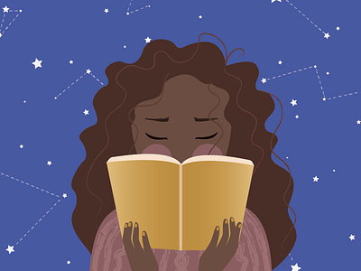 Hello reading girl ⭐️ book character design illustration illustrator night reading sky stars