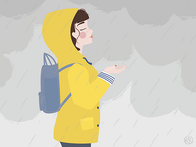 Hello rain 🌧 bretagne girl illusration illustrator kanken fjallraven petit bateau rain