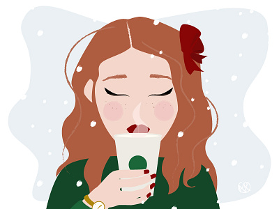 Hello coffee time ☕️ character design coffee girl illustration illustrator redhead starbuck winter women