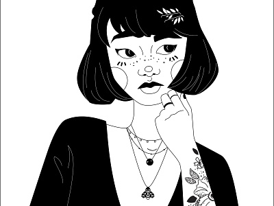 Bee girl 🐝 black character characterdesign girl girl character illu illustration illustrator line minimalism tatoo
