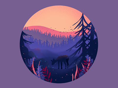 Forest ✨ adventure colors decor flat flatdesign forest gradient graphism homepage landscape magic moutain procreate sunset ui vector violet