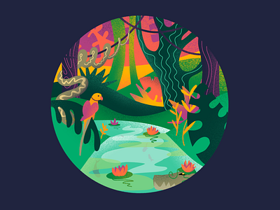 Jungle 🐊 adventure color crocodile flat flatdesign gradient homepage illustraion jungle landscape parrot procreate ui vector