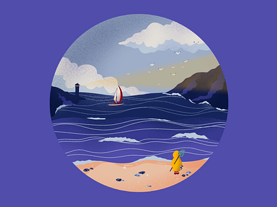 Ocean 🚢 beach boat color digitalart flat flatdesign gradient homepage illustration procreate purple sea simple texture ui ux violet wave web
