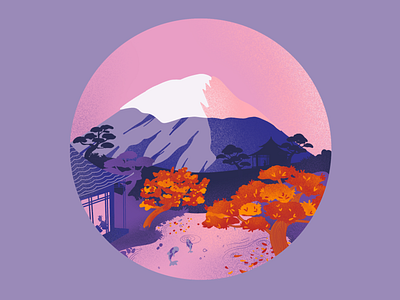 Japon 🌸 colors digitalart flat fuji gradient homepage illustration japan landscape maple meditation moutain pink procreate pruple simple texture ux web zen