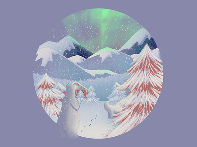 Snow ❄️ adventure aurora borealis bear colors digitalart flat flatdesign gradient grain texture homepage illustration landscape moutain procreate snow texture ui ux