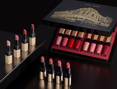 Bobbi Brown x Harrods 3d 3d rendering bobbi brown brand branding harrods illustration lipgloss lipstick makeup packaging pos