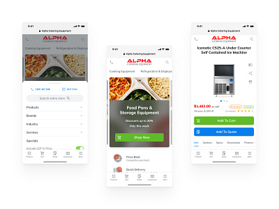 Alpha Catering - Mobile Home & Product Page catering design ecommerce homepage ios mobile mobile site mobile ui redesign site store ui uiux ux web webdesign website white