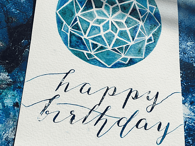Happy Birthday birthday blue calligraphy card gem mandala water color water colour