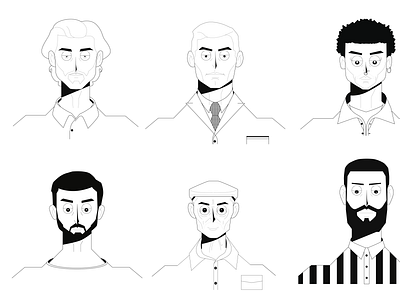 Black and White Random Men Avatars black and white illustration