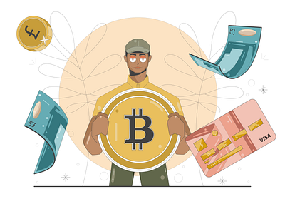 Pay with Bitcoin, Cash or Card bitcoin illustration illustrator mobile app procreate ui vector