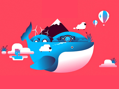 Whale land 2d animation aftereffects animation illustration mograph motion design motion graphics