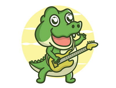 crocodile palying guitar bass branding cartoon design icon illustration logo mascot typography ui ux vector