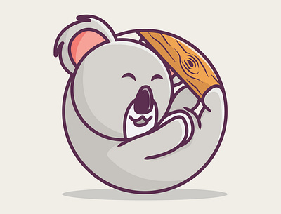 koala sleep on wood branding cartoon design icon illustration logo mascot typography ui ux vector