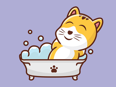 cat taking a bath on bathtub