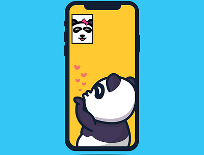 panda video call with girl friend branding cartoon design icon illustration logo mascot typography ui ux vector