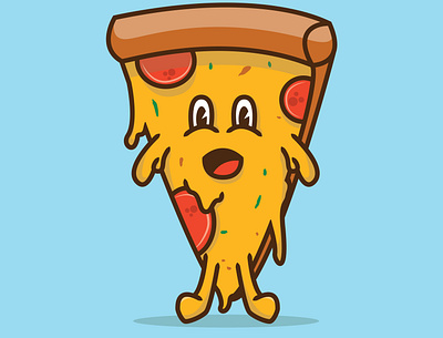 cute smile pizza branding cartoon design icon illustration logo mascot typography ui ux vector