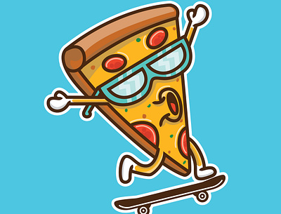 cute pizza playing skateboard branding cartoon design icon illustration logo mascot typography ui ux vector