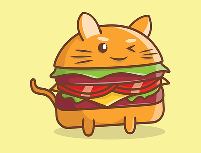 cute logo burger cat mascot cartoon character branding cartoon design icon illustration logo typography ui ux vector