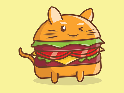 cute logo burger cat mascot cartoon character
