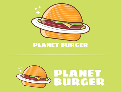 cute logo planet burger mascot cartoon character branding cartoon design icon illustration logo typography ui ux vector