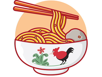 Chicken Noodle with meatball branding cartoon design graphic design icon illustration logo mascot typography ui ux vector