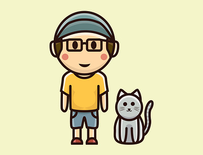 boy with cat branding cartoon cartoon logo character logo design icon illustration logo logo design mascot logo typography ui ux vector