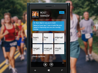 Windows phone app for runners app design dashboard fitness health metro design windows phone