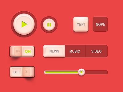 Cool Buttons buttons on off play pause red ui slider switch ui kit yes no