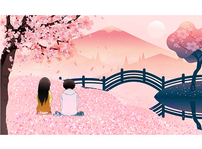 Cherry Blossoms Couple Illustration design digital portraits illustration vector