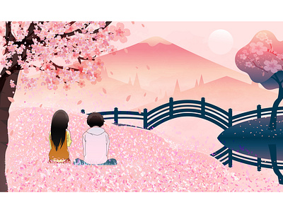 Cherry Blossoms Couple Illustration