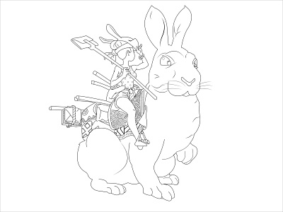 Rabbit Girl Digital Line Art
