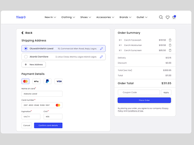 Tixa Checkout beginner blue branding checkout checkoutpage dailyuichallenge design dribbble graphic design landing page likeforlike logo productdesign ui uiux vector web