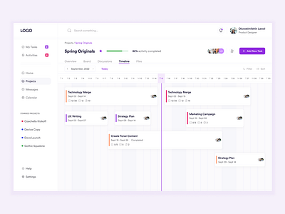 Timeline - Project Management Dashboard calendar clean collaboration colors dashboard design expert flat logo minimal product design project management projects team timeline ui uiux vector web webapp