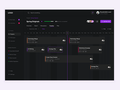 Timeline (Dark Mode) - Project Management Dashboard