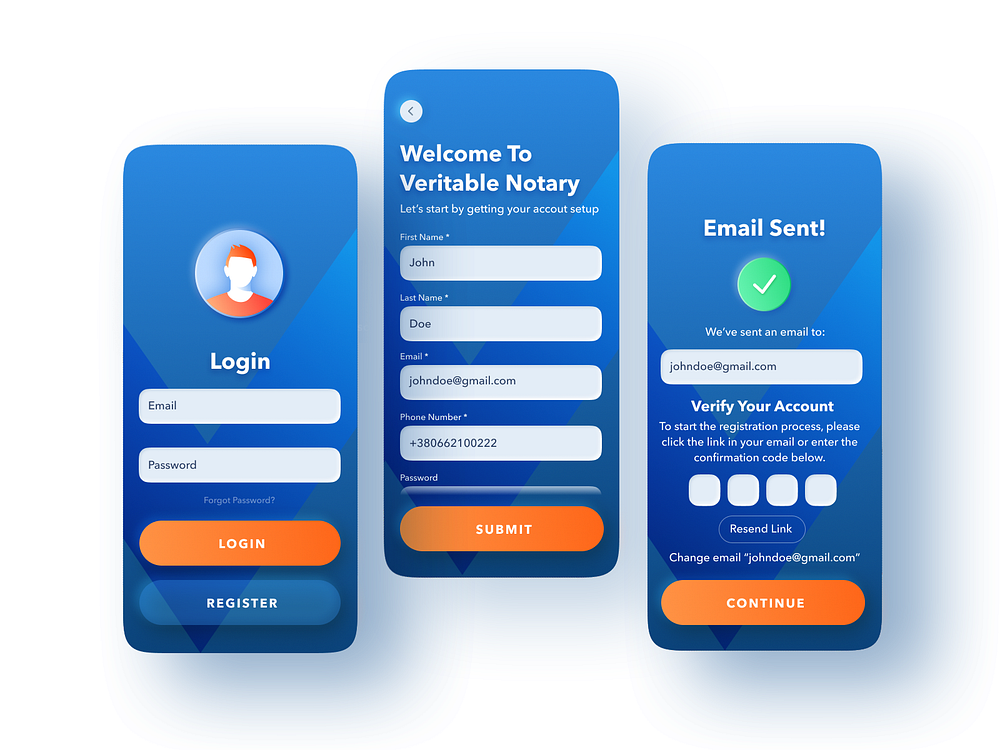 Login screens by Yurii on Dribbble