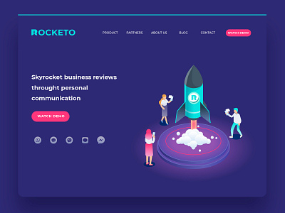Rocketo home clean design icons illustration interface logo review service services simple solution site design ui user experience ux web design