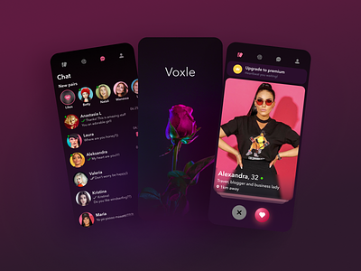 Voxle dark dark theme ui dating app mobile app design services ui user experience user interface design ux