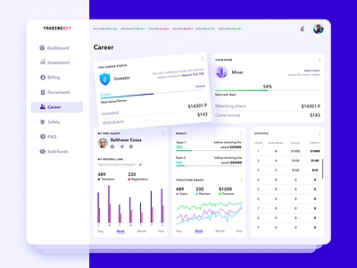 Tradingbot Career blockchain chart crypto exchange cryptocurrency investments dashboard ui investment personal area services trading platform ui user experience user interface design ux