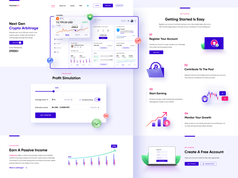Trading Bot home page clean design crypto currency crypto wallet dashboard fintech app fintech branding investment product design services trading app trading platform ui user experience ux