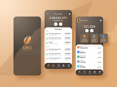 ORO finance app bitcoin wallet blockchain clean design crypto currency crypto exchange crypto trading crypto wallet dashboard mobile app mobile app design services ui user experience ux