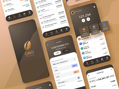 ORO finance all bitcoin services clean design crypto currency crypto trading crypto wallet dashboard interface mobile app mobile app design services simple solution ui user experience ux