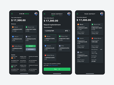 Coinarea black bitcoin wallet blockchain crypto currency crypto exchange crypto trading crypto wallet dashboard finance app fintech app mobile app design services ui user experience ux