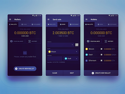Bitcoin change android bitcoin services change crypto currency dashboard interface material design mobile app design ui ux