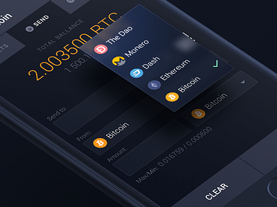 Dropdown android bitcoin services change crypto currency dashboard interface material design mobile app design ui ux