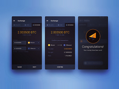 Exchange bitcoin android bitcoin services change crypto currency dashboard interface material design mobile app design ui ux