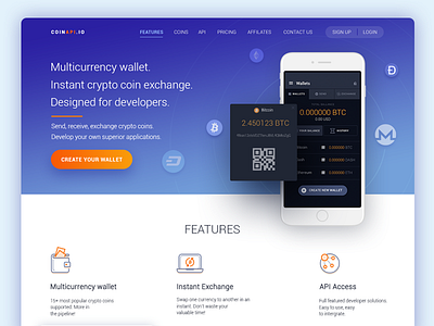 Coin bitcoin services change crypto currency interface landing material design ui ux web design