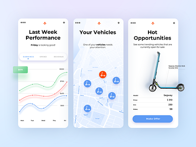 Scooter Owner App autonomous blockchain decentralized illustration kick scooter mobile app design scooter services ui ux vehicle visual design