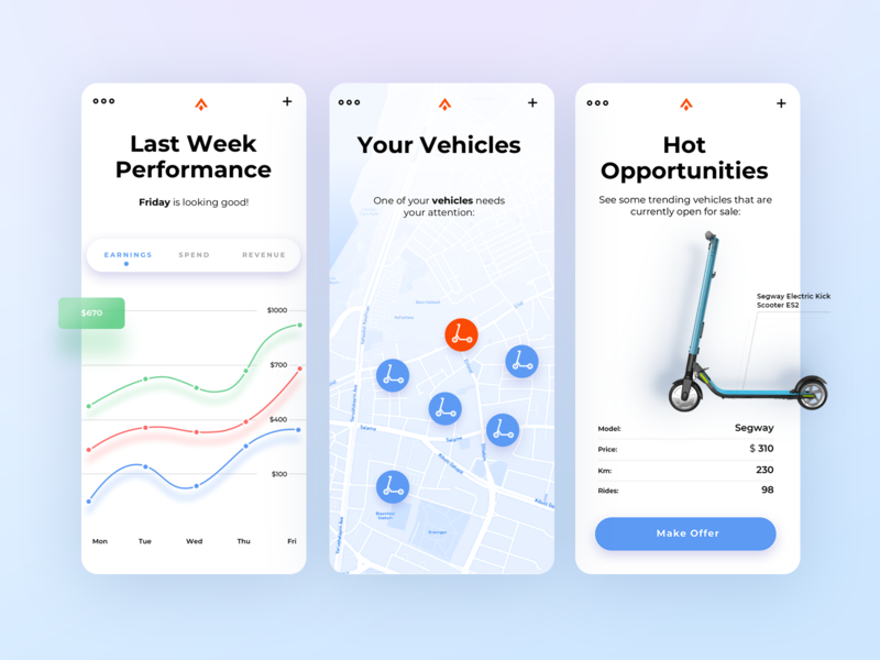 Scooter Owner App autonomous blockchain decentralized illustration kick scooter mobile app design scooter services ui ux vehicle visual design