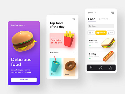 3D Icons :: Food Delivery App 3d icons app design clean ui food app minimal pastel colors ui design